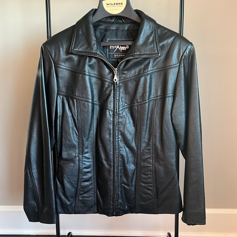 Wilsons Maxima Leather Black Women's Leather Zip-Front Jacket